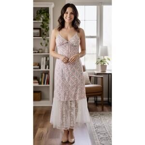 VTG Y2K Victoria's Secret Long Pink White Floral Nightgown/Dress Cottage Med